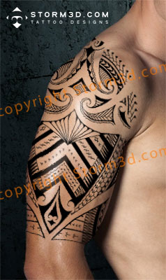 Symmetrical Samoan tattoo for the shoulder with intricate patterns